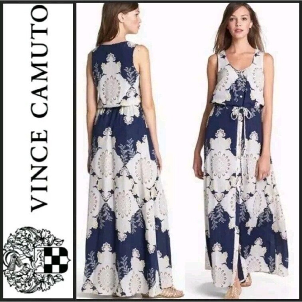 Vince Camuto Navy and White Floral Maxi Dress
